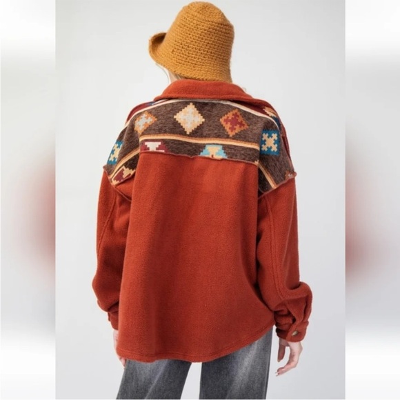 Easel Rust Button Fleece Shacket - Picture 4 of 8